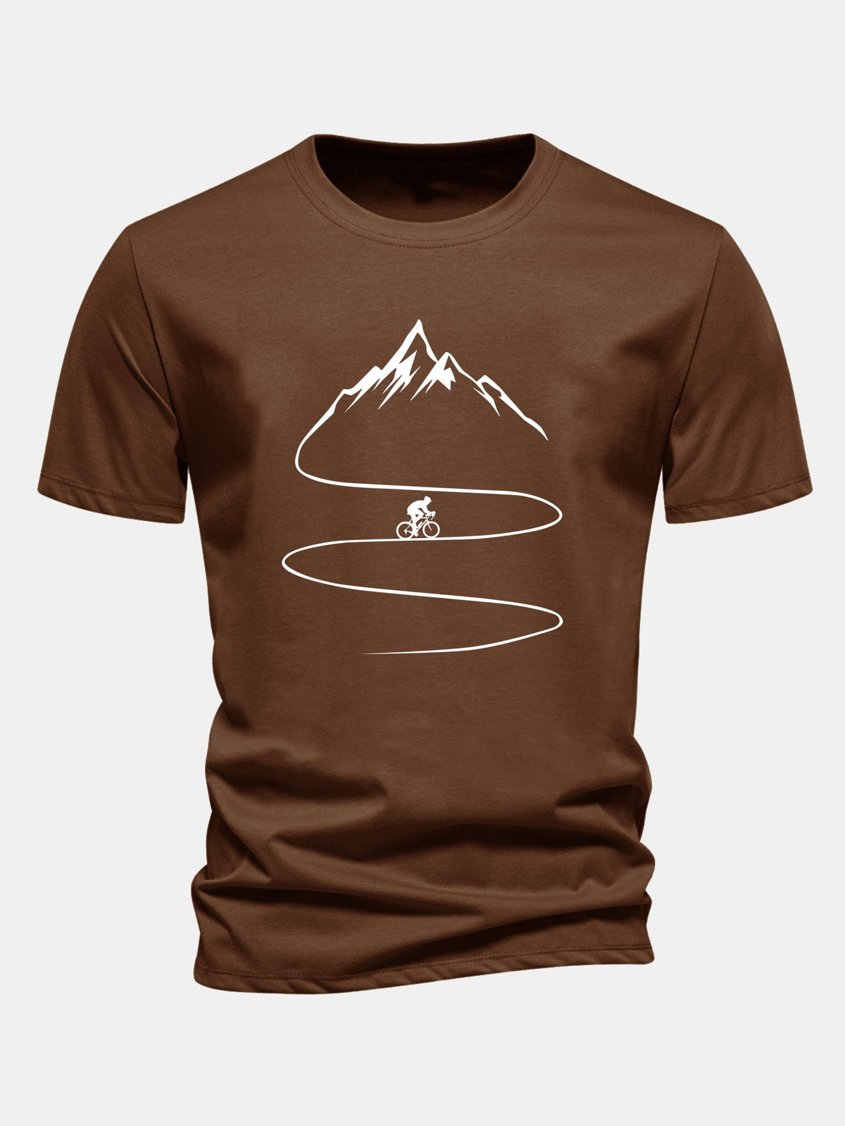 Camiseta de algodão com estampa de ciclismo e montanha, caimento regular