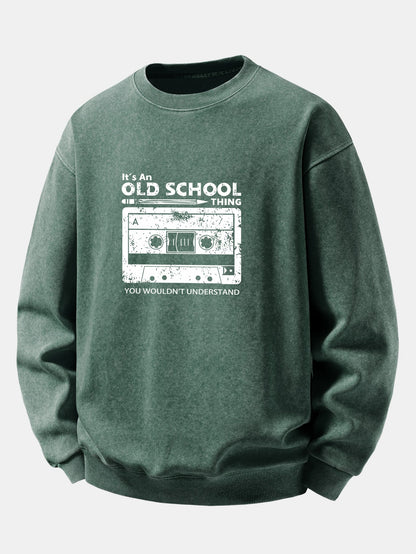 Cassette Print Washed Distressed Sweatshirt