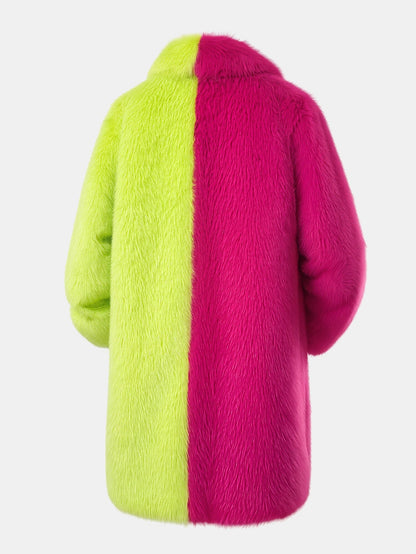 Two-Tone Faux Fur Longline Coat