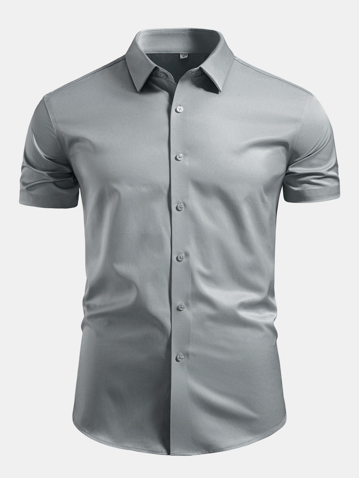 Camisa de cetim com botões e gola padre