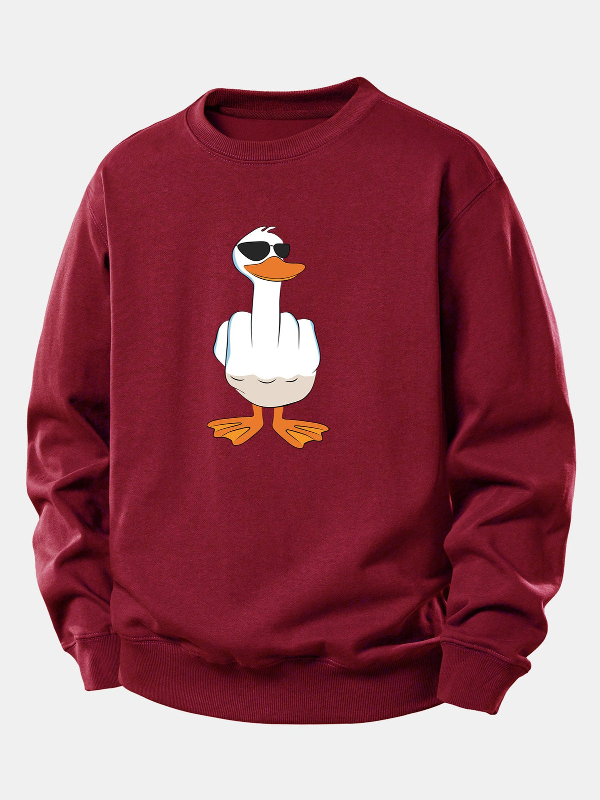 Moletom de Corte Relaxado com Estampa Engraçada de Pato Mostrando o Dedo Médio