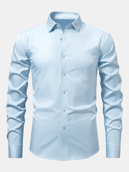 Camisa de cetim justa de manga longa com botões