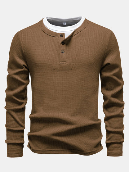 Camisa Henley de malha waffle 2 em 1 de manga longa