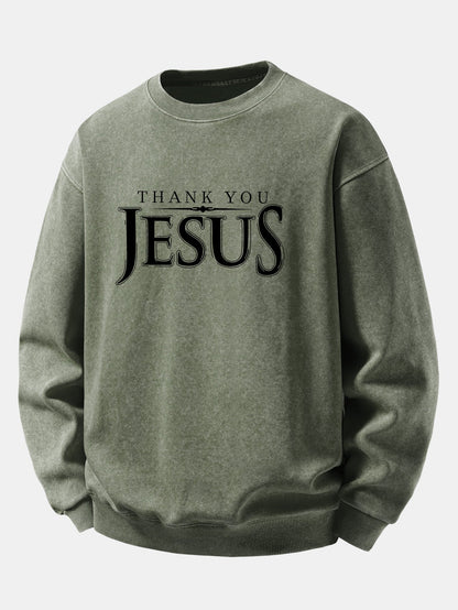Jesus Print Washed Distressed Sweatshirt