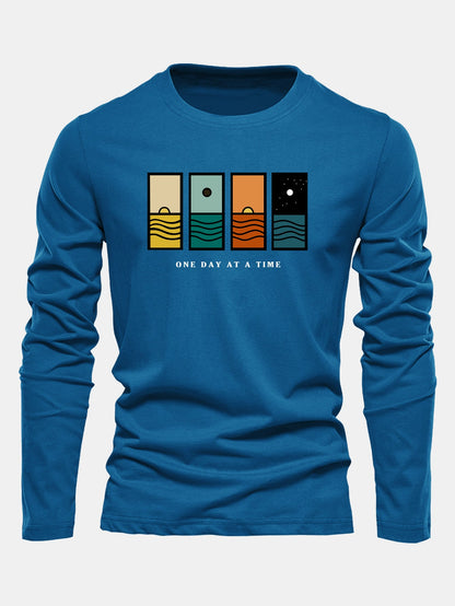 Camiseta de algodão de manga longa com estampa “Um dia de cada vez”
