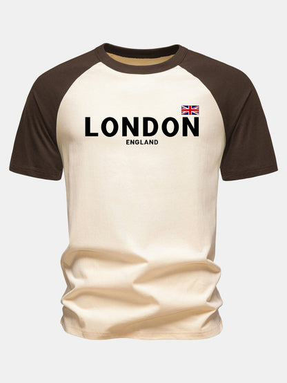 Camiseta de algodão estampada com mangas raglan, Londres, Inglaterra