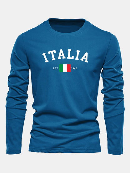 Camiseta de algodão de manga longa com estampa da Itália