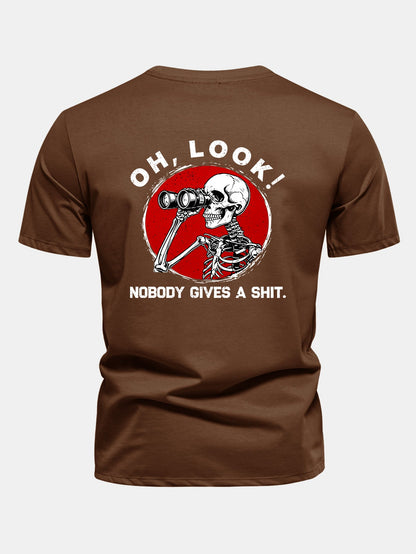 Telescope Skeleton Back Print Cotton T-Shirt