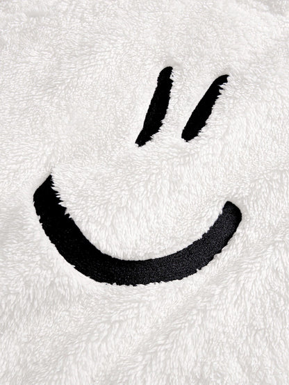 Embroidered Smiley Teddy Fleece Sweatshirt