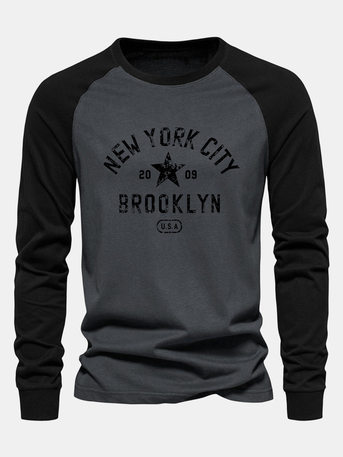 New York Print Raglan Long Sleeve Cotton T-Shirt