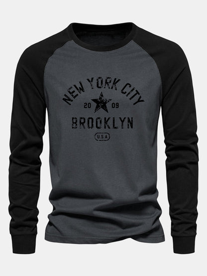 New York Print Raglan Long Sleeve Cotton T-Shirt