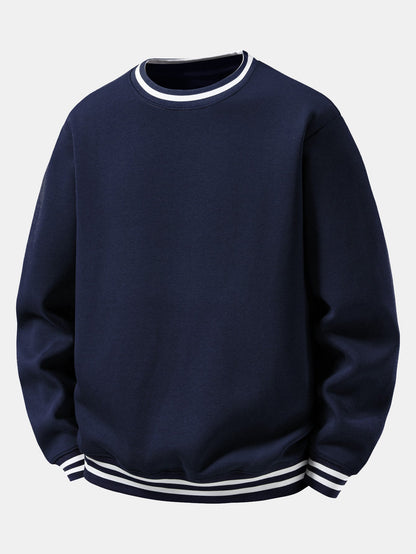 Striped Ribbed Crew Neck Sweatshirt