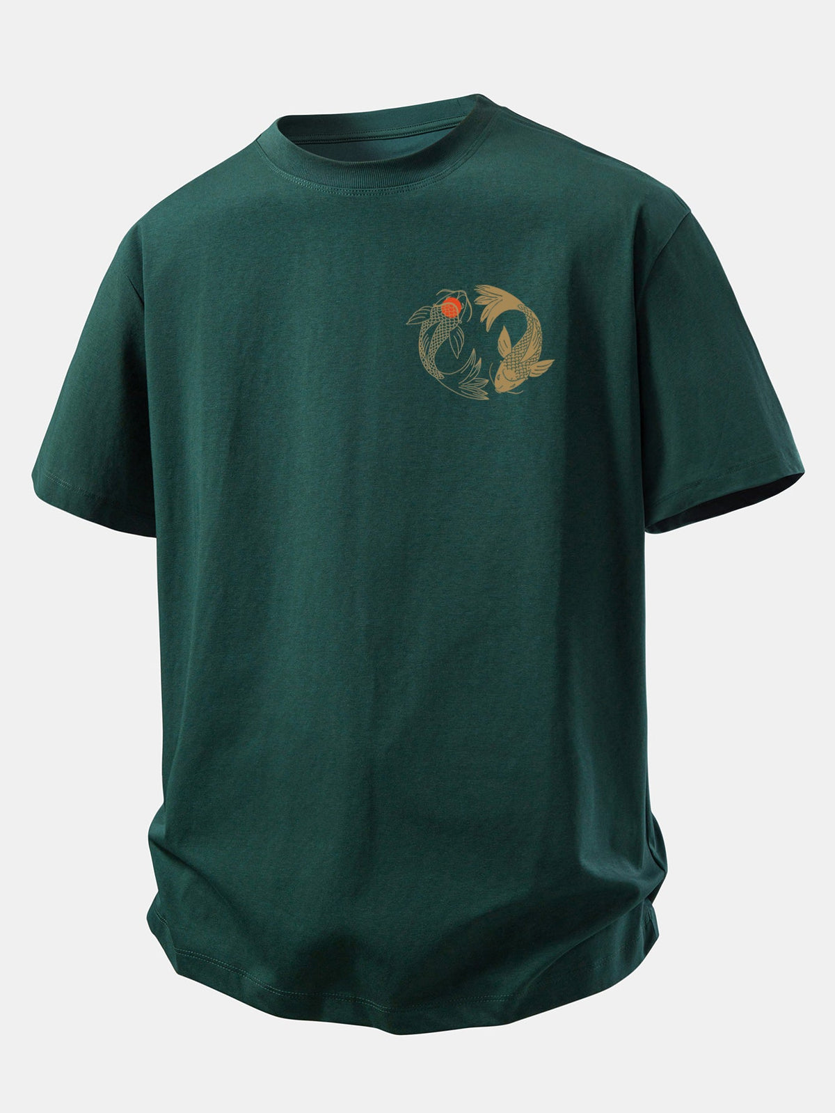 Camiseta de algodão com estampa japonesa de carpas koi e caimento confortável