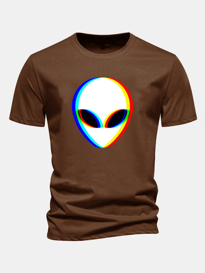 Glitch Alien Print Cotton T-Shirt
