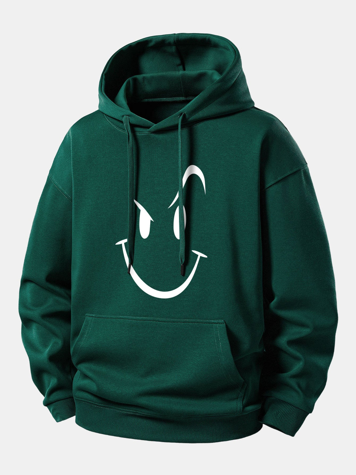 Moletom com capuz e estampa de carinha sorridente, modelagem confortável