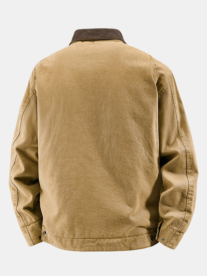 Washed Corduroy Collar Zip Jacket