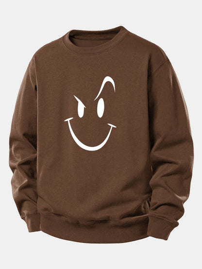 Moletom de caimento confortável com estampa de carinha sorridente
