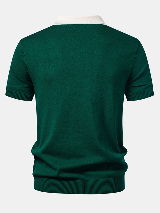Contrast Stripe Ribbed Knit Polo