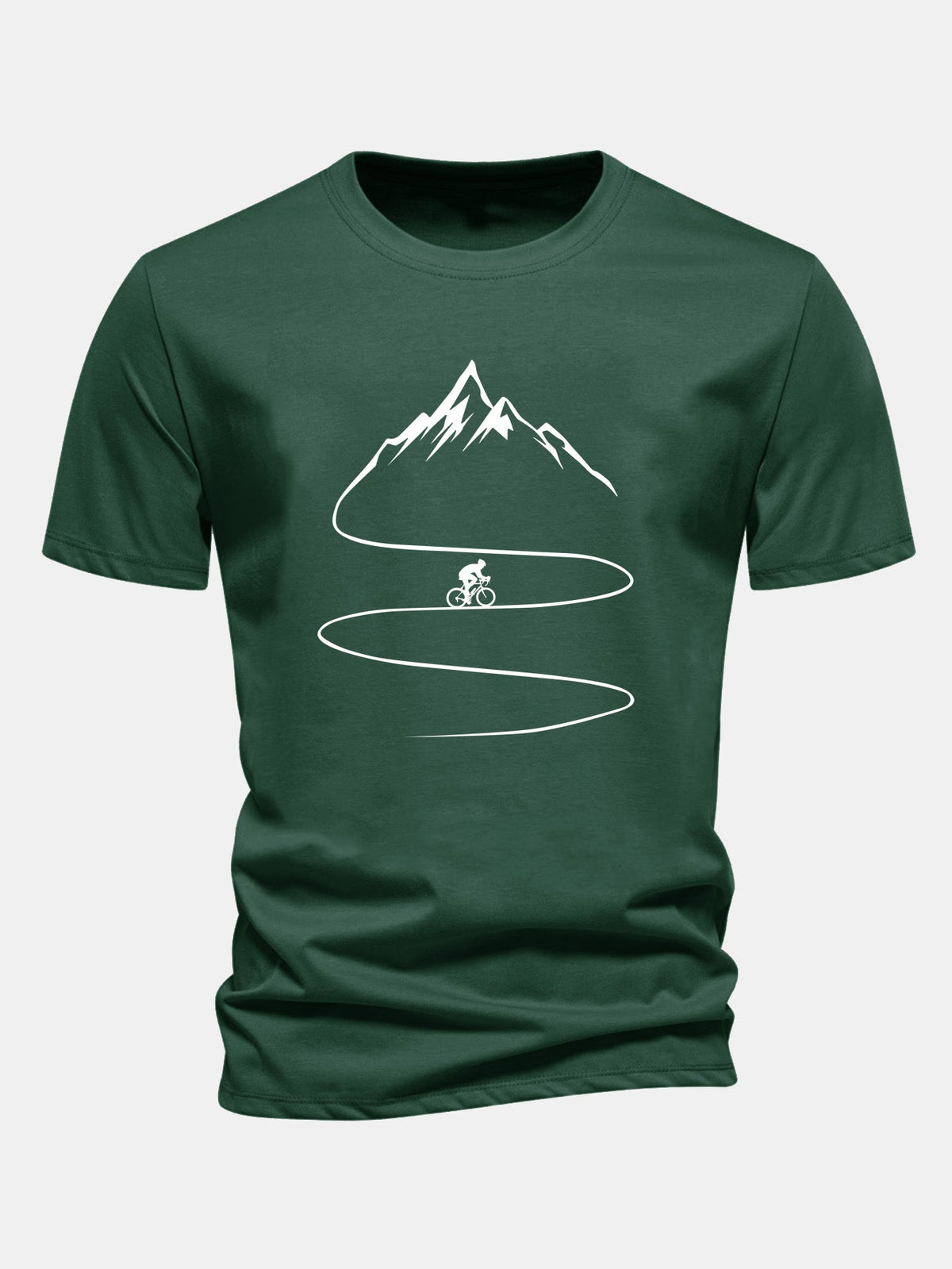 Camiseta de algodão com estampa de ciclismo e montanha, caimento regular