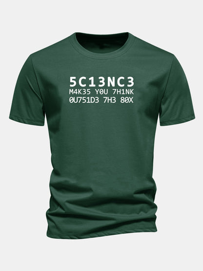 Camiseta de algodão com modelagem regular, estampa de citação científica em leetspeak