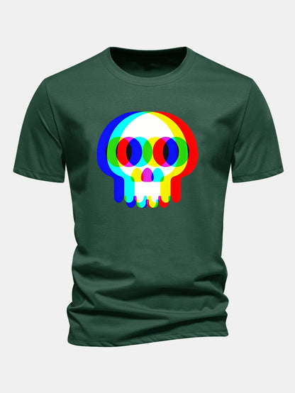 Glitch Skull Print Cotton T-Shirt