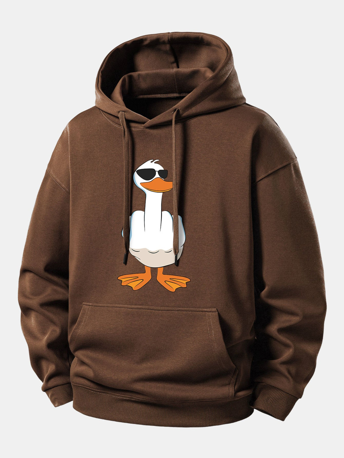 Moletom com Capuz de Ajuste Confortável e Estampa Engraçada de Pato com o Dedo do Meio