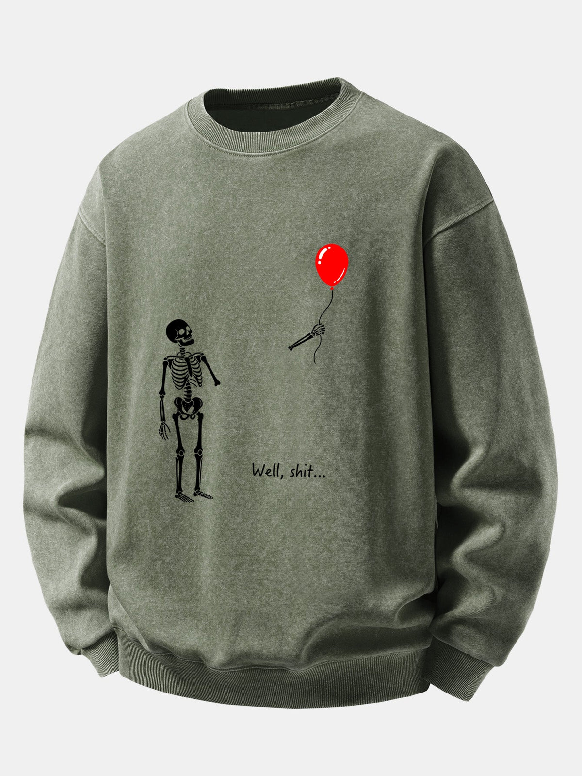 Balloon Skeleton Print Washed Distressed Sweatshirt