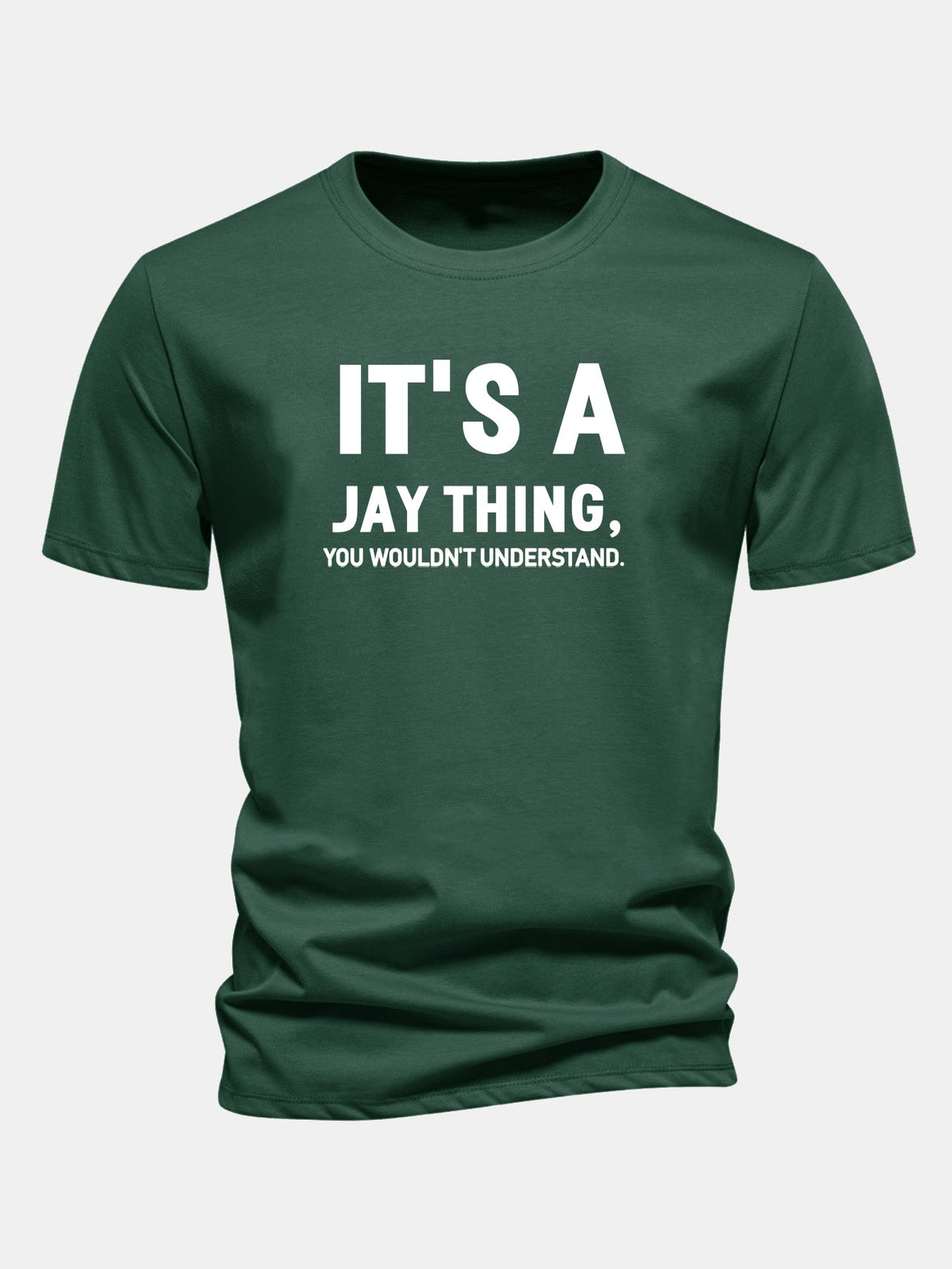 Camiseta de algodão com estampa “É Coisa do Jay” e corte regular
