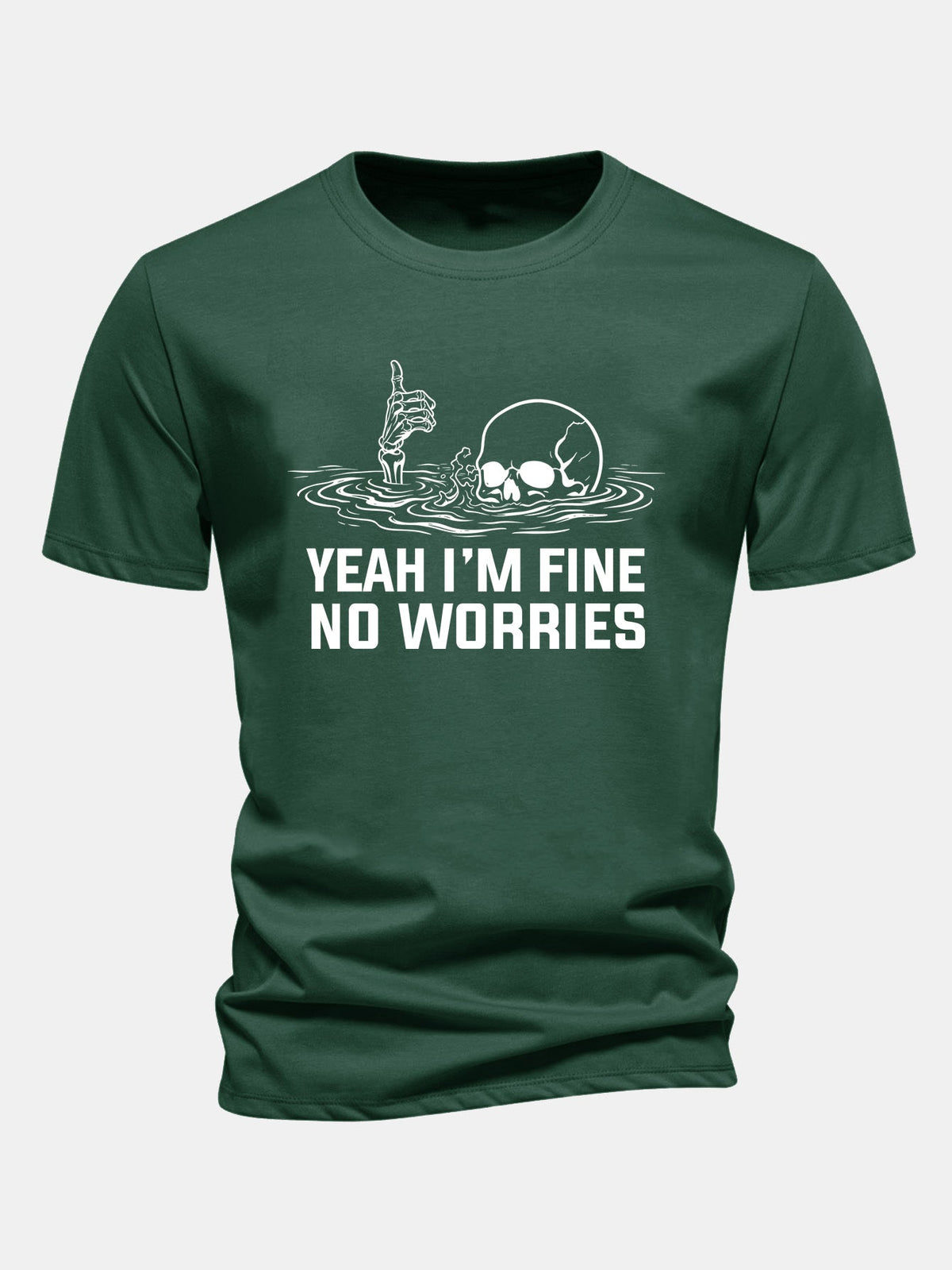 "Yes, I'm Fine" Skeleton Print Cotton T-Shirt
