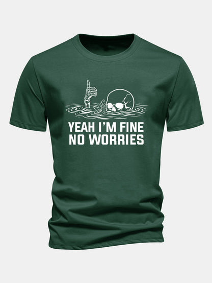 "Yes, I'm Fine" Skeleton Print Cotton T-Shirt