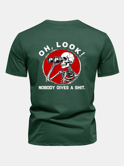 Telescope Skeleton Back Print Cotton T-Shirt