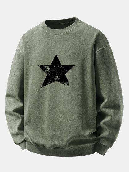 Star Print Washed Distressed Relaxed Sweatshirt