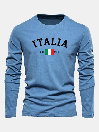 Camiseta de algodão de manga longa com estampa da Itália