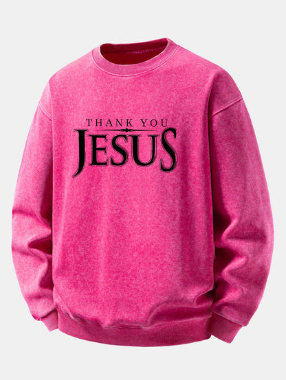 Jesus Print Washed Distressed Sweatshirt