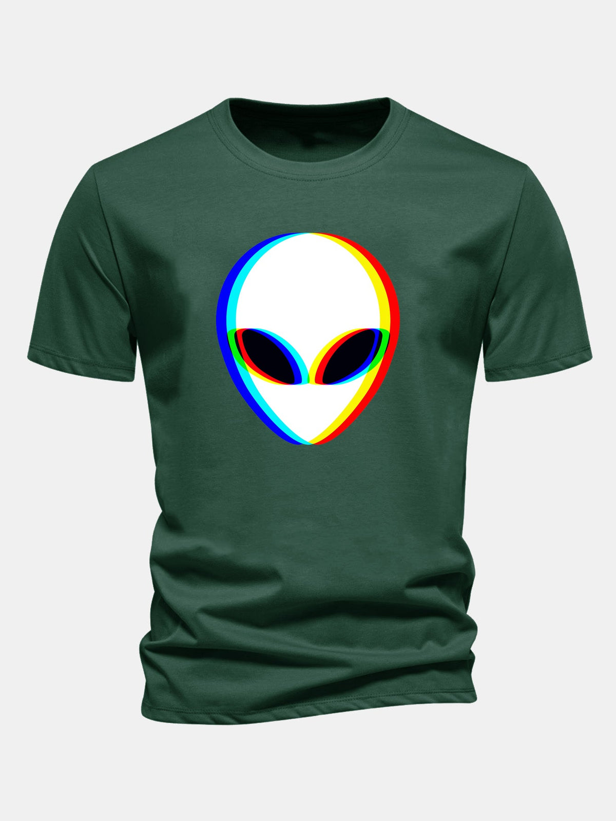Glitch Alien Print Cotton T-Shirt