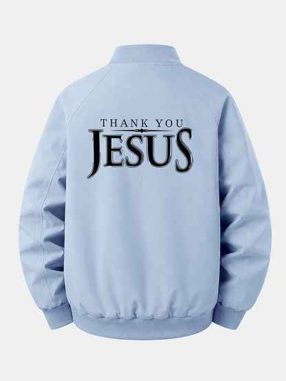 Jesus Print Relaxed Zip Bomber Jacket
