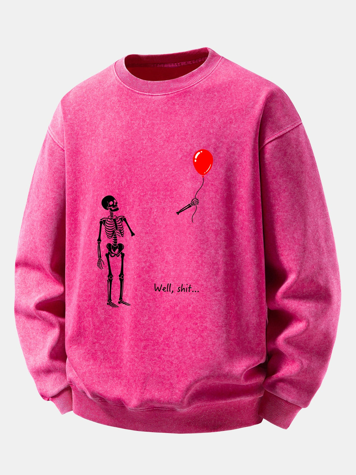 Balloon Skeleton Print Washed Distressed Sweatshirt