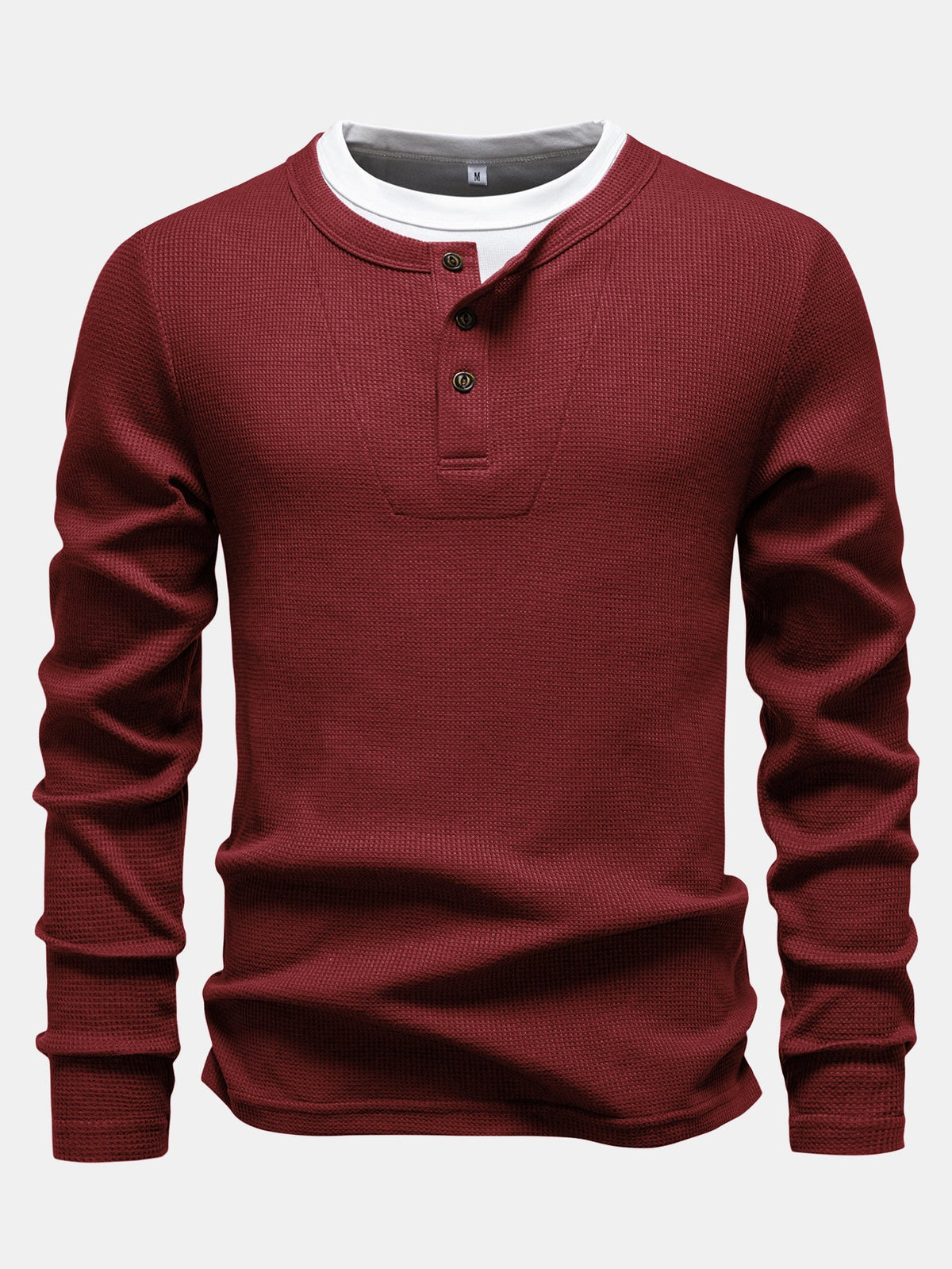 Camisa Henley de malha waffle 2 em 1 de manga longa