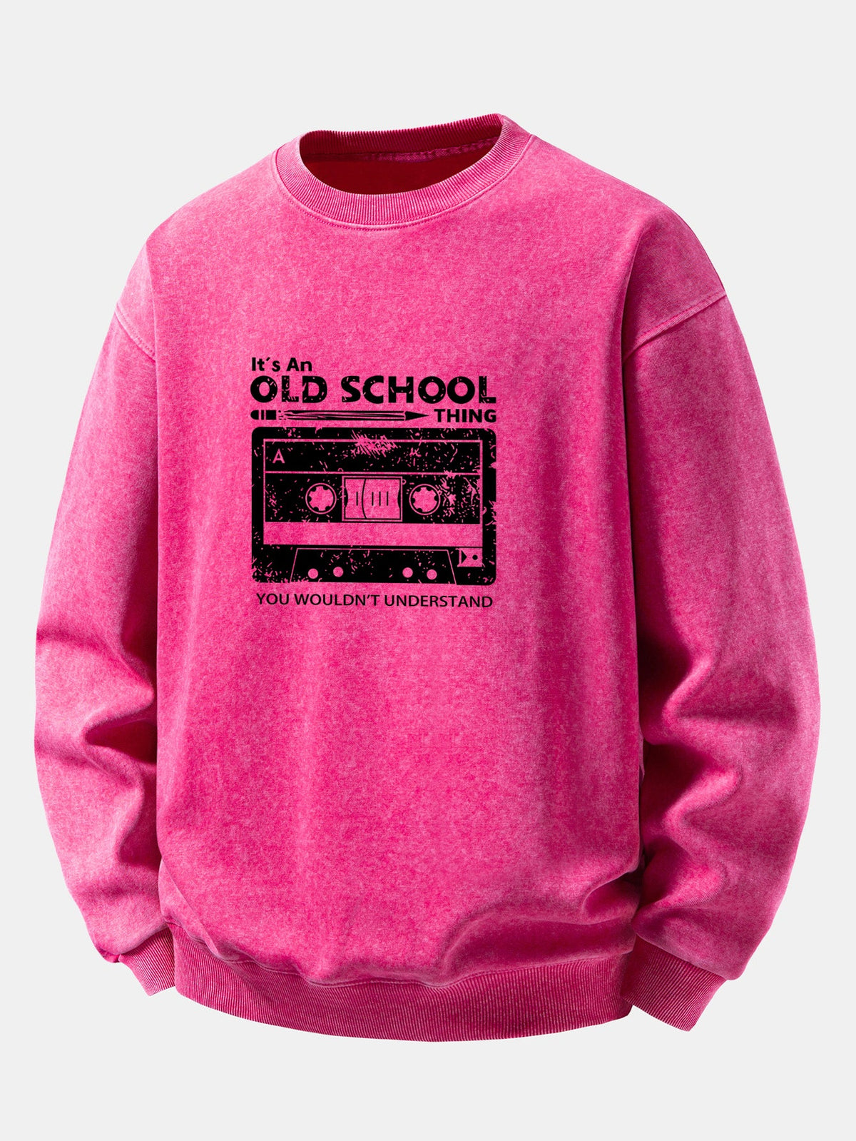 Cassette Print Washed Distressed Sweatshirt