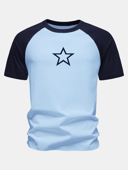 Camiseta de algodão com mangas raglã e estampa de estrelas