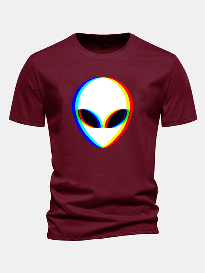 Glitch Alien Print Cotton T-Shirt