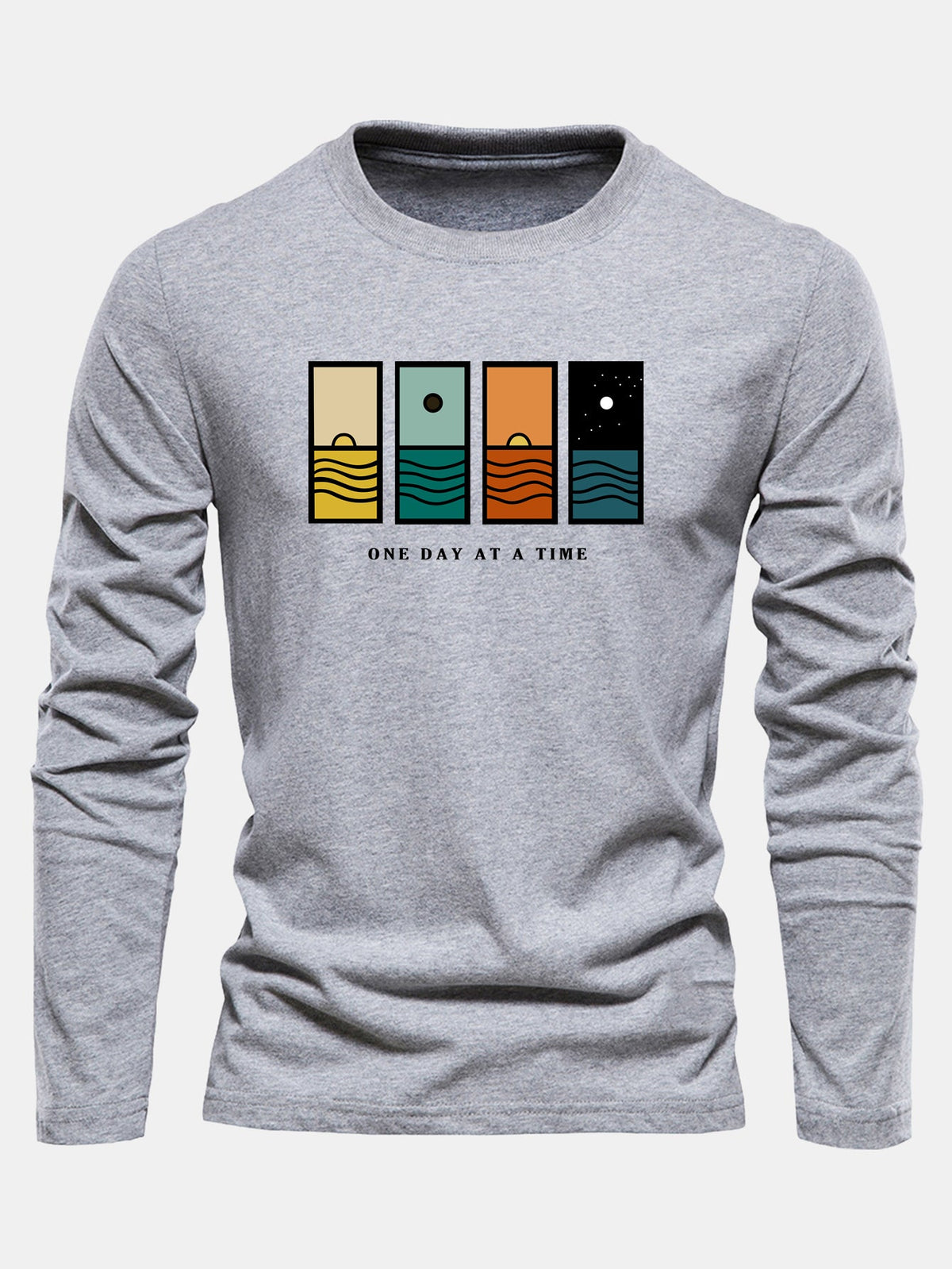 Camiseta de algodão de manga longa com estampa “Um dia de cada vez”