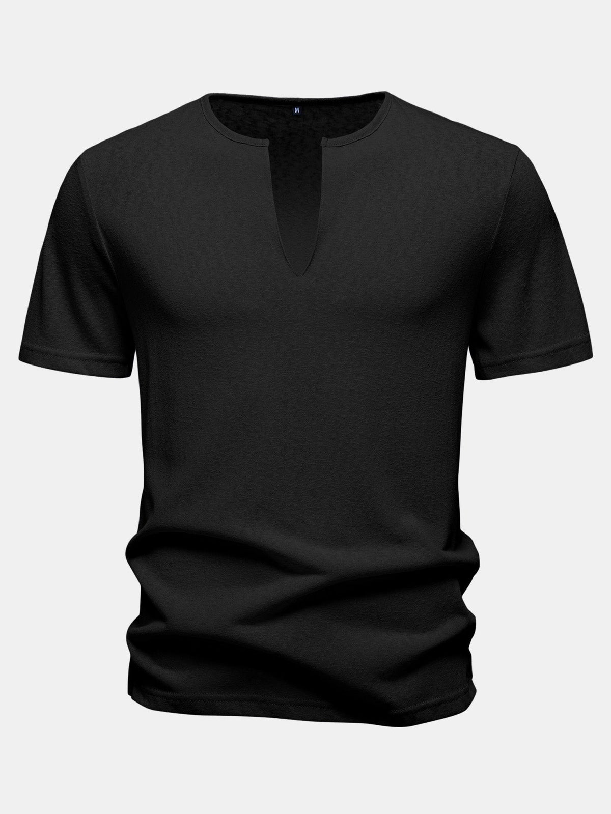 Lightweight Linen-Look Deep Notch Neck T-Shirt