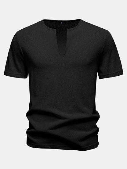 Lightweight Linen-Look Deep Notch Neck T-Shirt