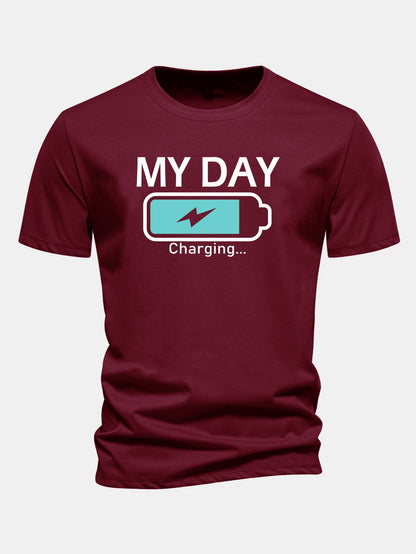 Camiseta de algodão com estampa de bateria “My Day” e caimento regular