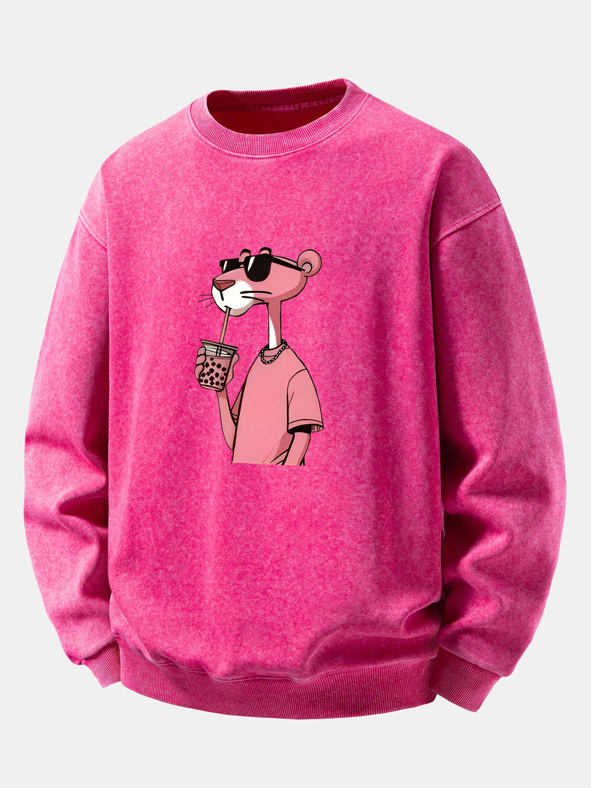 Pink Panther Print Washed Distressed Sweatshirt
