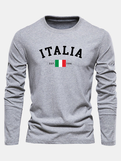 Camiseta de algodão de manga longa com estampa da Itália