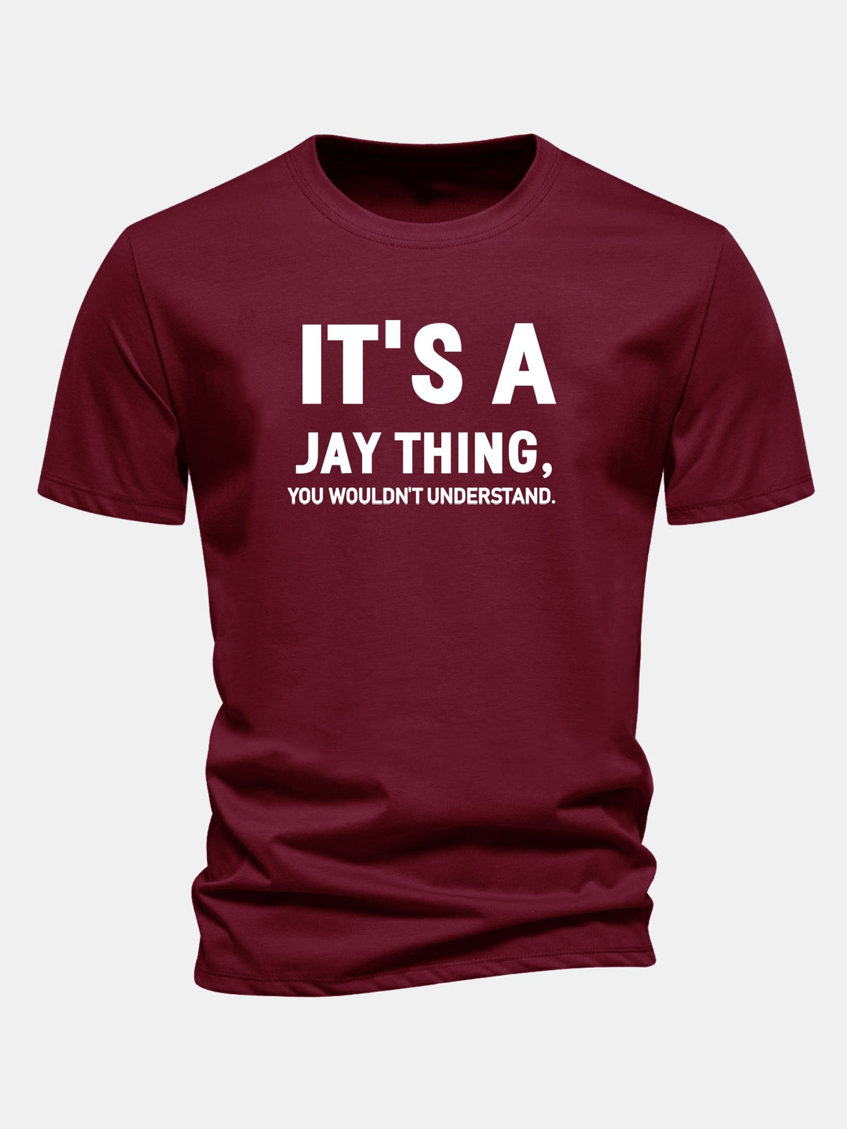Camiseta de algodão com estampa “É Coisa do Jay” e corte regular