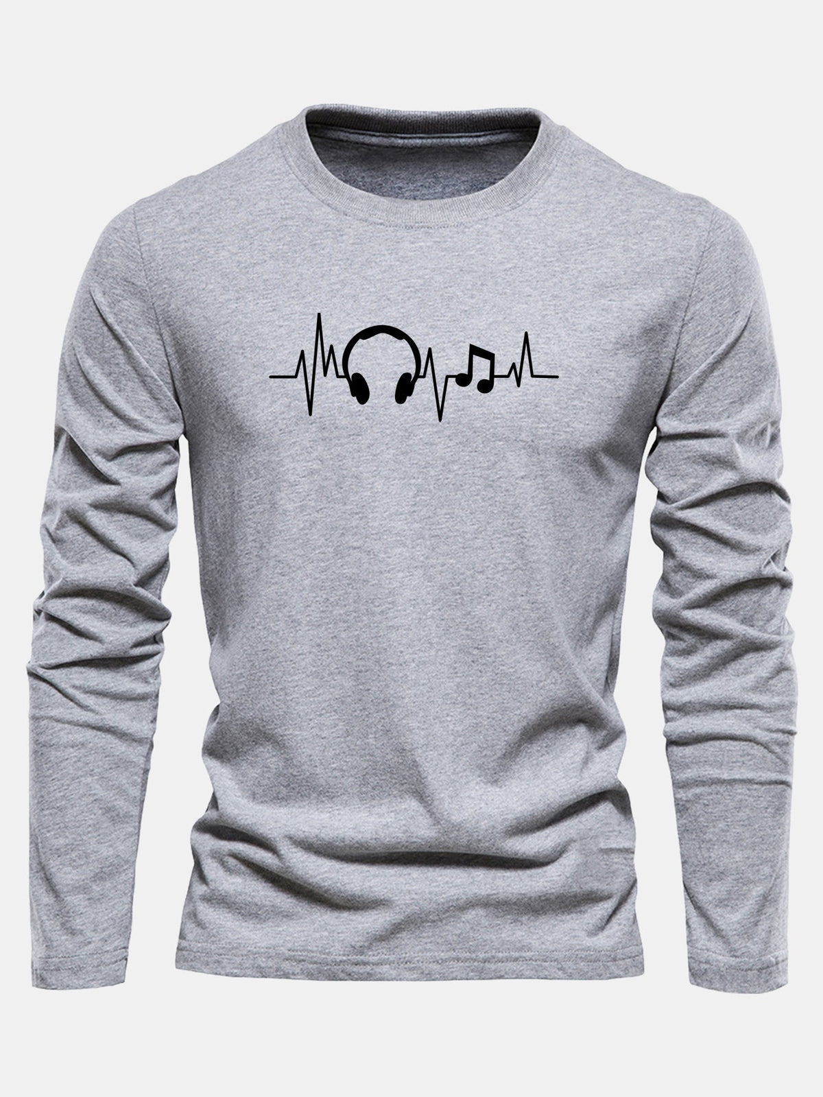 Camiseta de algodão com mangas longas e estampa de batimentos cardíacos musicais