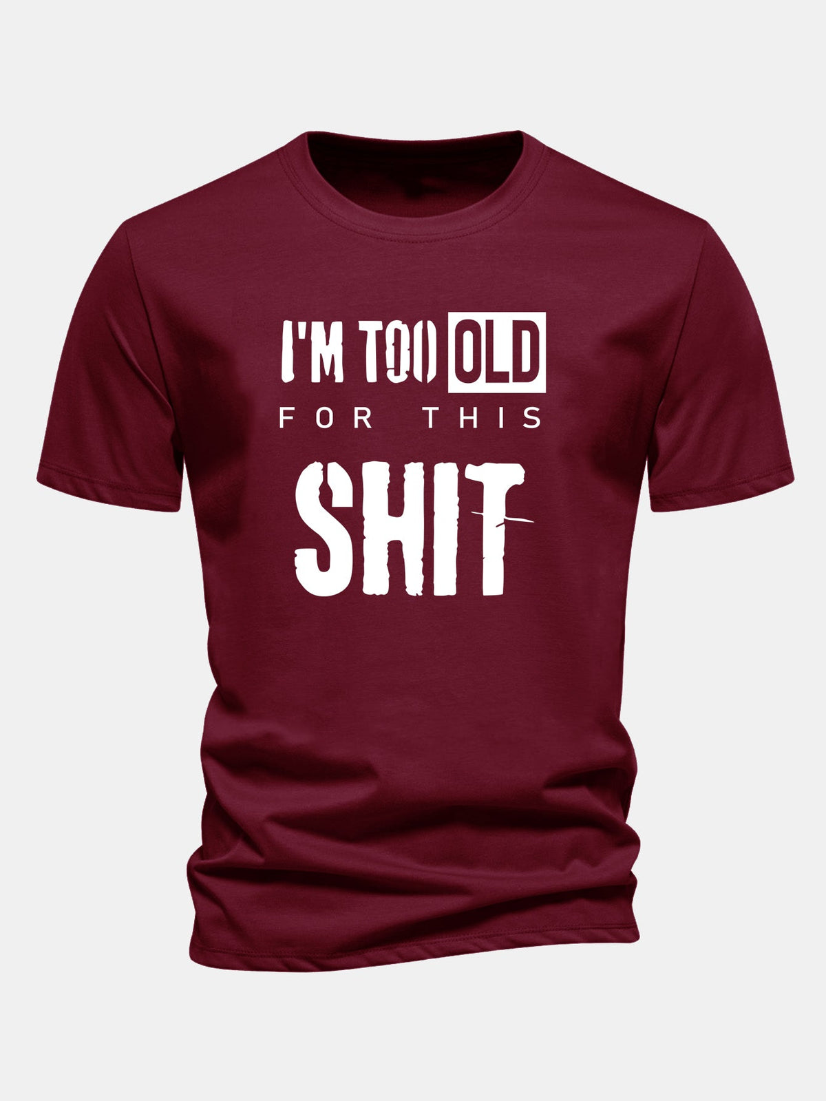 Camiseta de algodão de corte regular com estampa “Estou velho demais para essa merda”